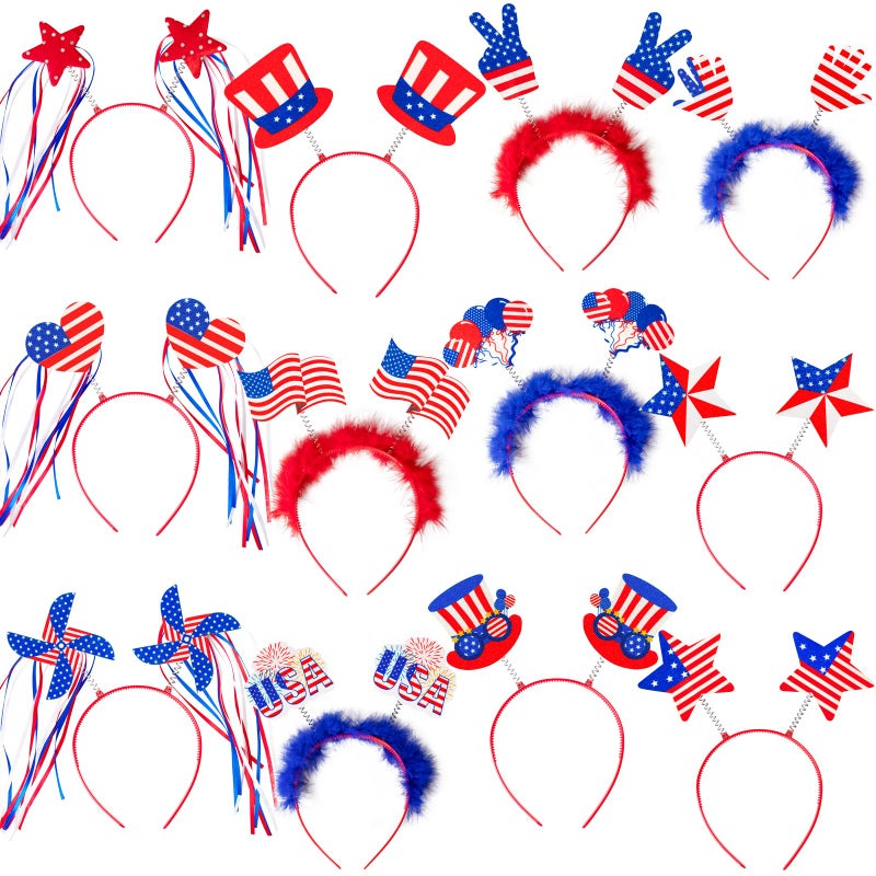 Moon Boat 12PCS Patriotic Head Boppers Headband - Star Uncle Sam Hat Balloons- Fourth 4th of July Party Accessories Favors Decorations - Image 1